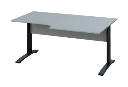 ERK 18 - 168 stůl kancelářský, rohový, pravý, kovová podnož černá, deska 18 mm, široký 1600 mm, šedá